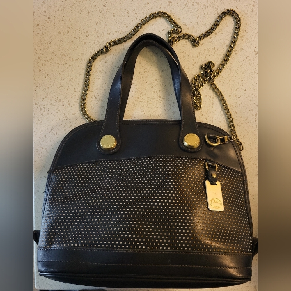 Vintage Dooney & Bourke Black Leather Perforated Cabriolet Satchel Handbag Purse - Picture 6 of 14